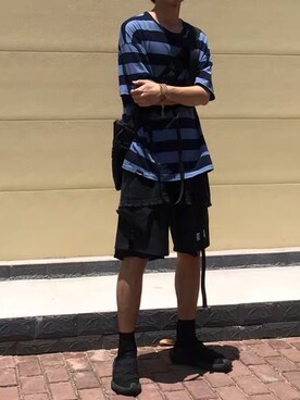 「tb有家博物馆のアイテム（Tシャツ/カットソー、ブルー系）」を使った、Wyepさん（メンズ・180cm）の秋コーディネート