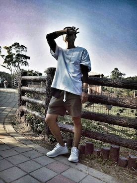 「H&M（エイチ・アンド・エム）のアイテム（カーゴパンツ、グリーン系）」を使った、山本さん（メンズ・170cm）の冬コーディネート