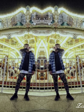 「fog（フォグ）のアイテム（カーディガン/ボレロ、ブルー系）」を使った、山本さん（メンズ・170cm）の春コーディネート