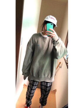 「Champion（チャンピオン）のアイテム（スウェット、グリーン系）」を使った、あめさんの冬コーディネート