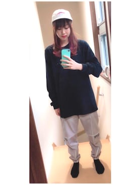 「L.H.P Private Brand（エルエイチピープライベートブランド）のA4A/エーフォーエー/ICECREAM GIRL LONGSLEEVE（Tシャツ/カットソー、ブラック系）」を使った、あめさんの春コーディネート