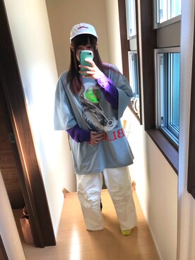 「L.H.P（エルエイチピー）のBLACX/ブラックス/メリーシリーズ　Tシャツ（Tシャツ/カットソー、ブルー系）」を使った、あめさんの春コーディネート