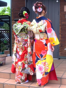 「丸専きもののアイテム（その他ヘアアクセサリー、ピンク系）」を使った、あめさんの春コーディネート