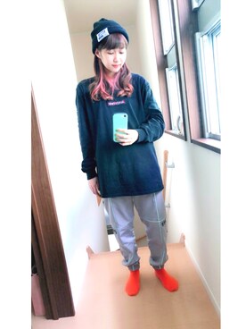 「L.H.P Private Brand（エルエイチピープライベートブランド）のA4A/エーフォーエー/ICECREAM GIRL LONGSLEEVE（Tシャツ/カットソー、ブラック系）」を使った、あめさんの春コーディネート