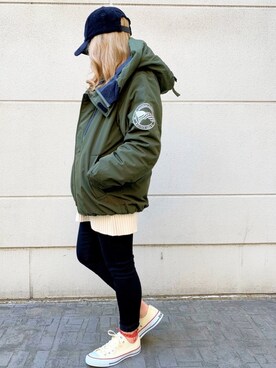 「AVIREX（アヴィレックス）のアイテム（ダウンジャケット/コート）」を使った、chihiroさん（レディース・151cm）の秋コーディネート