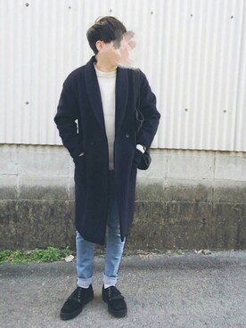 「MHL.」｜「アイテム（チェスターコート）」を使った、しょたさん（メンズ・172cm）の冬コーディネート
