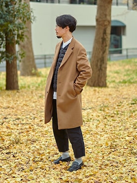 「UNIQLOコーデ」｜「アイテム（ダウンベスト）」を使った、しょうさん（メンズ・171cm）の冬コーディネート