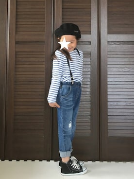 「kladskap（クレードスコープ）のアイテム（ハンチング/ベレー帽）」を使った、sawanico◡̈⃝︎さん（キッズ・120cm）の春コーディネート