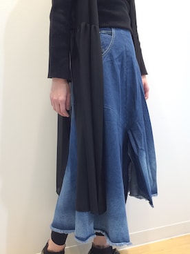 「OSMOSIS（オズモーシス）のシフォンレイヤードジャケット（テーラードジャケット）」を使った、OSMOSIS大分 ORIEさん（レディース・169cm）の冬コーディネート