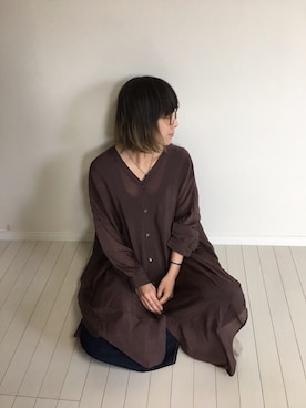 「OSMOSIS（オズモーシス）のアイテム（シャツワンピース）」を使った、OSMOSIS大分 ORIEさん（レディース・170cm）の春コーディネート