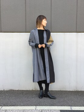 「OSMOSIS（オズモーシス）のアイテム（シャツワンピース）」を使った、OSMOSIS大分 ORIEさん（レディース・170cm）の冬コーディネート