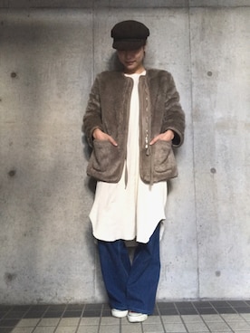 「CA4LA（カシラ）のアイテム（キャスケット、ブラウン系）」を使った、KAMILi tomoko ogawaさん（レディース・157cm）の冬コーディネート