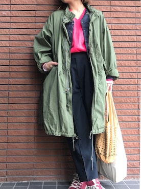 「KAMILI（カミリ）の[KAMILi / カミリ] SPRING COTTON KNIT TOP	（ニット/セーター、ピンク系）」を使った、KAMILi tomoko ogawaさん（レディース・157cm）の春コーディネート