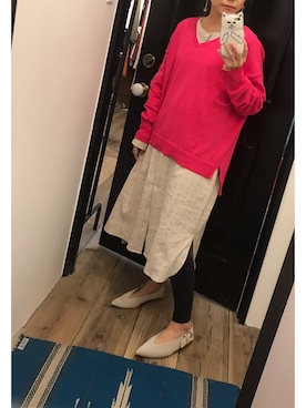「KAMILI（カミリ）の[KAMILi / カミリ] SPRING COTTON KNIT TOP	（ニット/セーター、ピンク系）」を使った、KAMILi tomoko ogawaさん（レディース・157cm）の春コーディネート