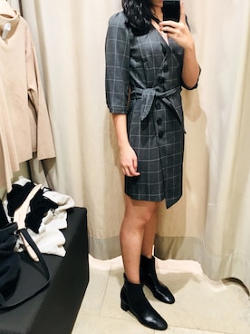 「MANGO（マンゴ）のアイテム（シャツワンピース）」を使った、I-Chiaさん（レディース・163cm）の秋コーディネート
