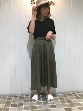 みなみさんの「【田中帽子×SALON】カンカン帽（細麦）」を使ったコーディネート