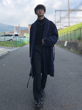 「UNITED TOKYO（ユナイテッドトウキョウ）の畦タートルニット（ニット/セーター、ブラック系）」を使った、Goukiさん（メンズ・173cm）の秋コーディネート