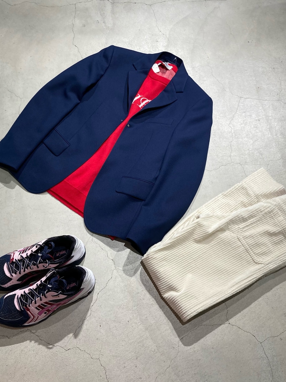 「gardenosaka、Garden、Random Identities、Wales Bonner、asics、置き画」｜「RANDOM IDENTITIESのアイテム（ジャケット/アウター、ブルー系）」を使った、づまさん（メンズ・175cm）の冬コーディネートの1枚目の写真