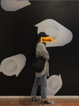 「CONVERSE（コンバース）のアイテム（スニーカー、ブラック系）」を使った、D酱さん（レディース・170cm）の冬コーディネート