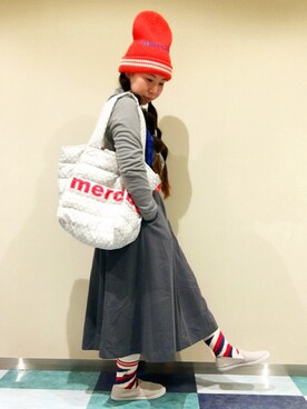 「mercibeaucoup,（メルシーボークー）のアイテム（帽子）」を使った、すちさん（レディース・151cm）の冬コーディネート