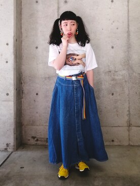 「BENETTON (UNITED COLORS OF BENETTON)（ベネトンユナイテッドカラーズオブベネトン）のアイテム（Tシャツ/カットソー）」を使った、すちさん（レディース・151cm）の夏コーディネート