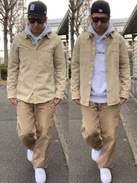 Zara ザラ のデニムジャケット ベージュ系 を使ったメンズ人気ファッションコーディネート Wear