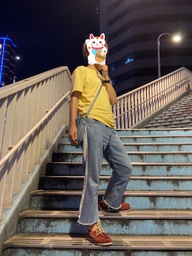 「アイテム（モカシン/デッキシューズ、レッド系）」を使った、たっきーさん（メンズ・172cm）の秋コーディネート