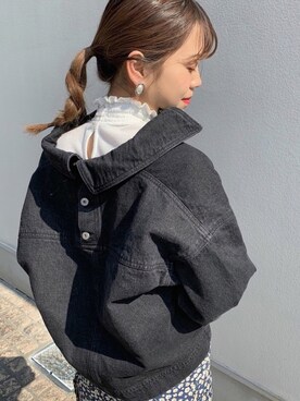 「定番」｜「アイテム（デニムジャケット）」を使った、shi♡さん（レディース・153cm）の春コーディネート