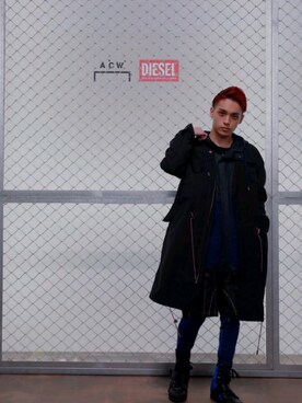 「DIESEL（ディーゼル）のアイテム（ライダースジャケット）」を使った、koukikondouさん（メンズ・180cm）の冬コーディネート