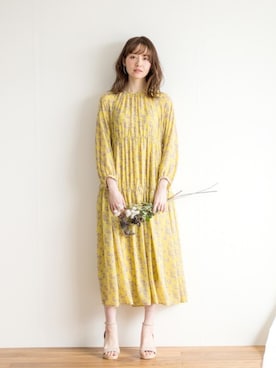 Emilyan エミリアン の 再入荷 ヴィンテージフラワープリント ギャザーロングワンピース インナーキャミワンピset ワンピース Wear