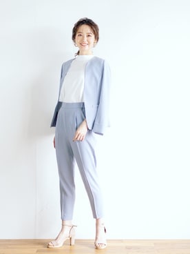 「サックスブルー」｜「アイテム（ノーカラージャケット）」を使った、whitecollectionさん（レディース・165cm）の春コーディネート