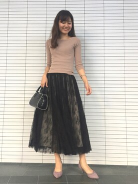 「RANDA（ランダ）のボールチェーンミニボストンバッグ（ボストンバッグ）」を使った、atsukoさん（レディース・168cm）の夏コーディネート