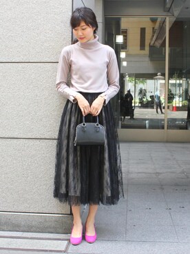 「RANDA（ランダ）のボールチェーンミニボストンバッグ（ボストンバッグ）」を使った、atsukoさん（レディース・168cm）の夏コーディネート