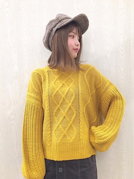 「ケーブルニット」｜「アイテム（キャスケット）」を使った、なかのんさん（レディース・150cm）の冬コーディネート
