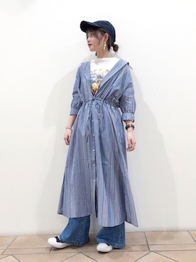 「LEE」｜「アイテム（シャツワンピース）」を使った、なかのんさん（レディース・150cm）の春コーディネート
