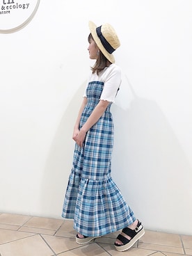 「earth music&ecology（アースミュージックアンドエコロジー）のメローボートネック半袖プルオーバー（Tシャツ/カットソー）」を使った、なかのんさん（レディース・150cm）の春コーディネート