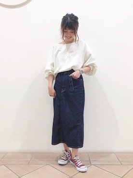 「スウェットトップス」｜「アイテム（スカート）」を使った、なかのんさん（レディース・150cm）の秋コーディネート