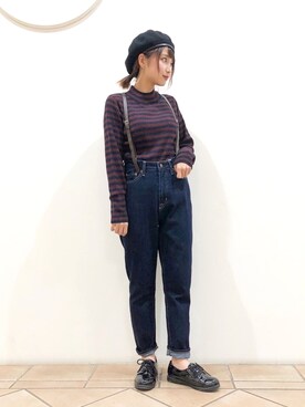 「リブニット」｜「アイテム（ハンチング/ベレー帽）」を使った、なかのんさん（レディース・150cm）の秋コーディネート