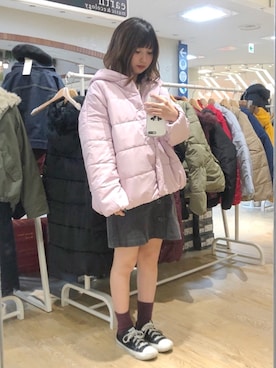 「earth music&ecology（アースミュージックアンドエコロジー）の・コーデュロイミニタイトスカート（スカート）」を使った、なかのんさん（レディース・150cm）の秋コーディネート