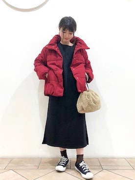 「ワンピース×スニーカー」｜「アイテム（ブルゾン）」を使った、なかのんさん（レディース・150cm）の冬コーディネート