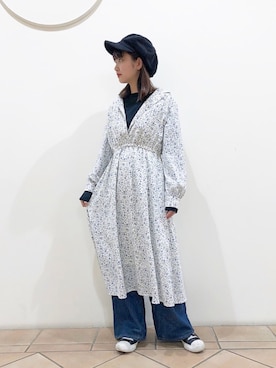 「earth music&ecology（アースミュージックアンドエコロジー）のアイテム（キャスケット、ブラック系）」を使った、なかのんさん（レディース・150cm）の冬コーディネート