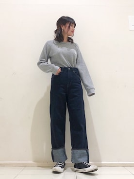 「Lee（リー）の【LEE×earth】 ロゴワッフルTシャツ ●（Tシャツ/カットソー）」を使った、なかのんさん（レディース・150cm）の冬コーディネート