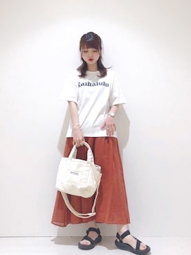「オレンジスカート」｜なかのんさん（レディース・150cm）の夏コーディネート