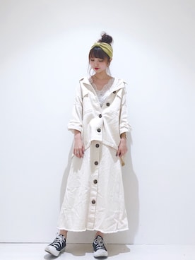 「ヘアバンド」｜「アイテム（ブルゾン）」を使った、なかのんさん（レディース・151cm）の夏コーディネート