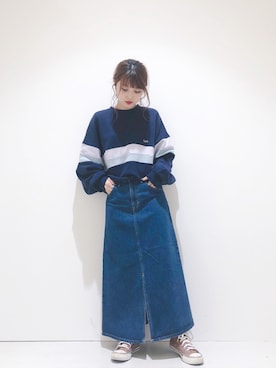 「Lee（リー）のアイテム（デニムスカート）」を使った、なかのんさん（レディース・151cm）の夏コーディネート
