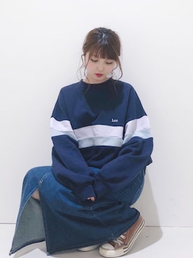 「Lee（リー）のアイテム（デニムスカート）」を使った、なかのんさん（レディース・151cm）の秋コーディネート