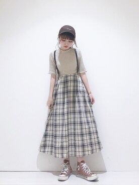 「アイテム（サスペンダー）」を使った、なかのんさん（レディース・151cm）の秋コーディネート