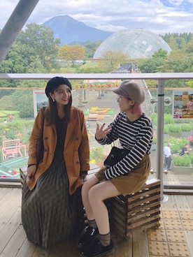 「テラコッタ」｜「アイテム（ハンチング/ベレー帽）」を使った、なかのんさん（レディース・151cm）の秋コーディネート