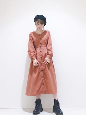 「テラコッタ」｜「アイテム（ハンチング/ベレー帽）」を使った、なかのんさん（レディース・151cm）の秋コーディネート