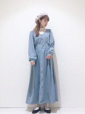 「サックスブルー」｜「アイテム（ハンチング/ベレー帽）」を使った、なかのんさん（レディース・151cm）の秋コーディネート